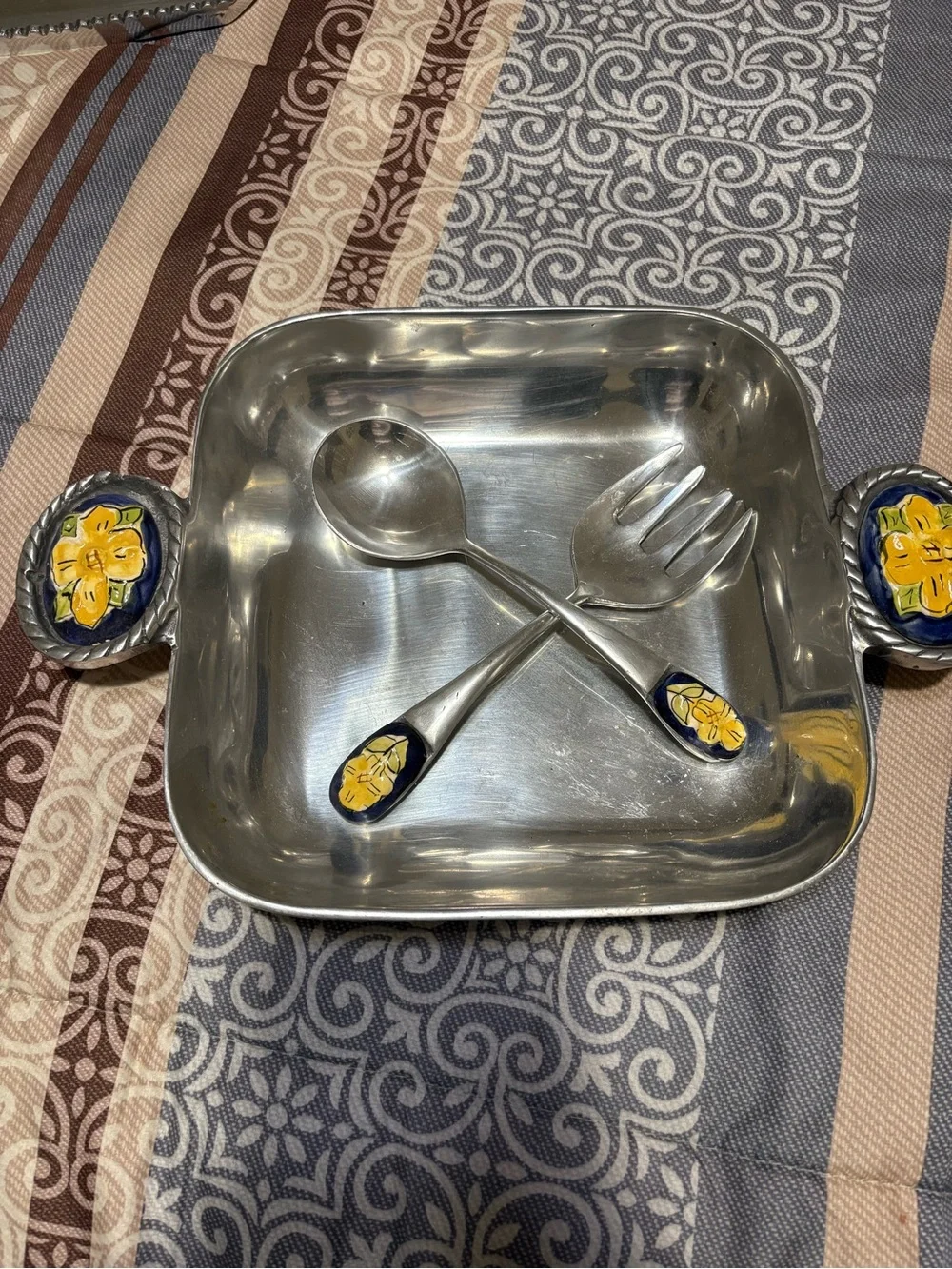 Peruvian Serving Bowl with Salad Servers and platter